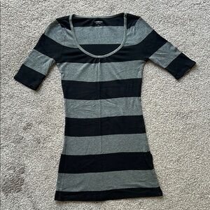 Express Striped Mini Black and Gray Fitted Tunic Top
